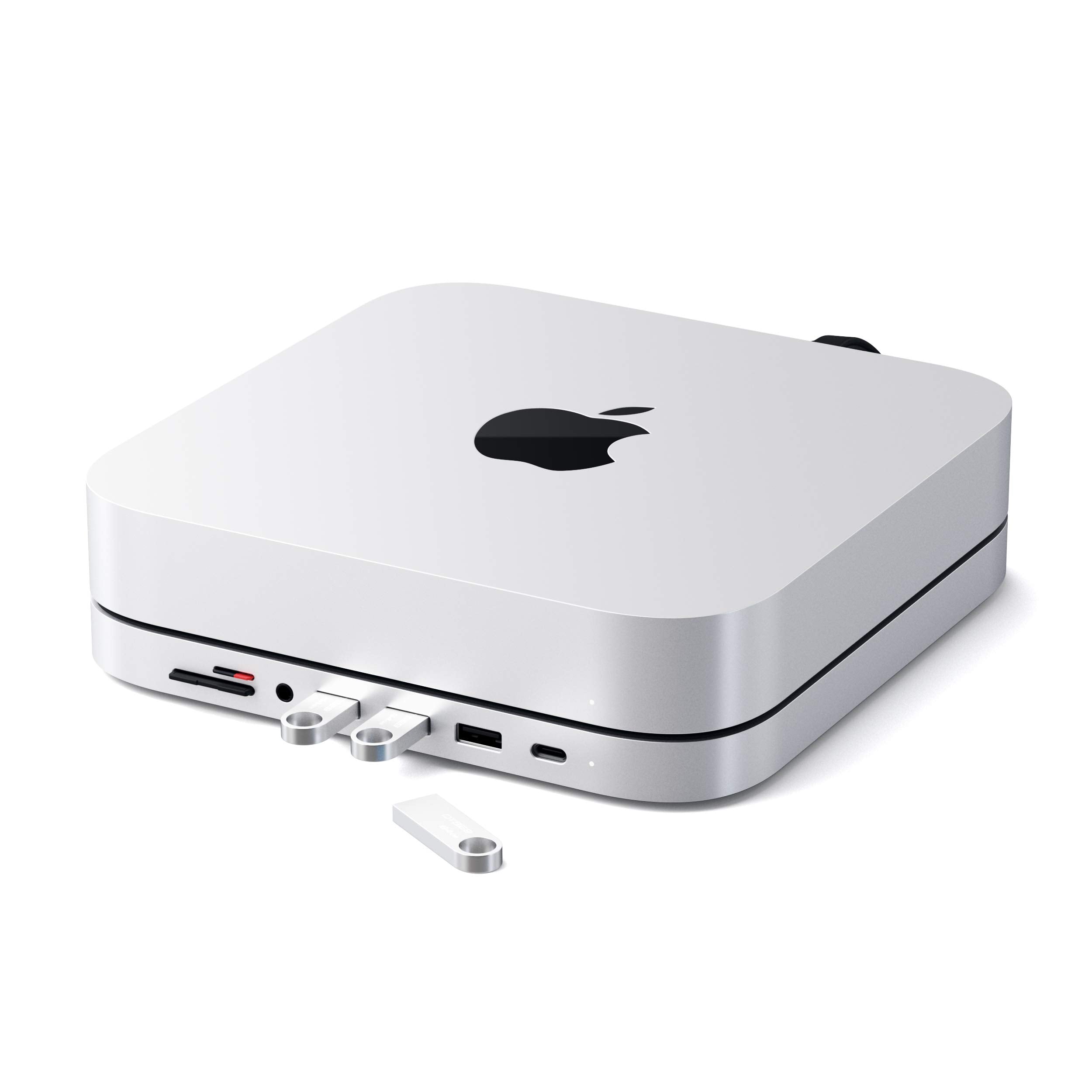 Satechi USB C Hub, Type-C Aluminum Stand & Hub, USB-C Data Port, Micro/SD Card Readers, USB 3.0 & Headphone Jack Port, for Mac mini M2/M1 (Not Compatible with M4) - Silver