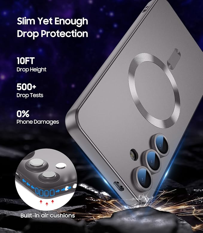 Magnetic for Samsung Galaxy S24 Case [Compatible with MagSafe][Built-in Camera Lens Protector] Slim Soft Silicone Bumper Shockproof Metallic Luster Phone Case (Gray)