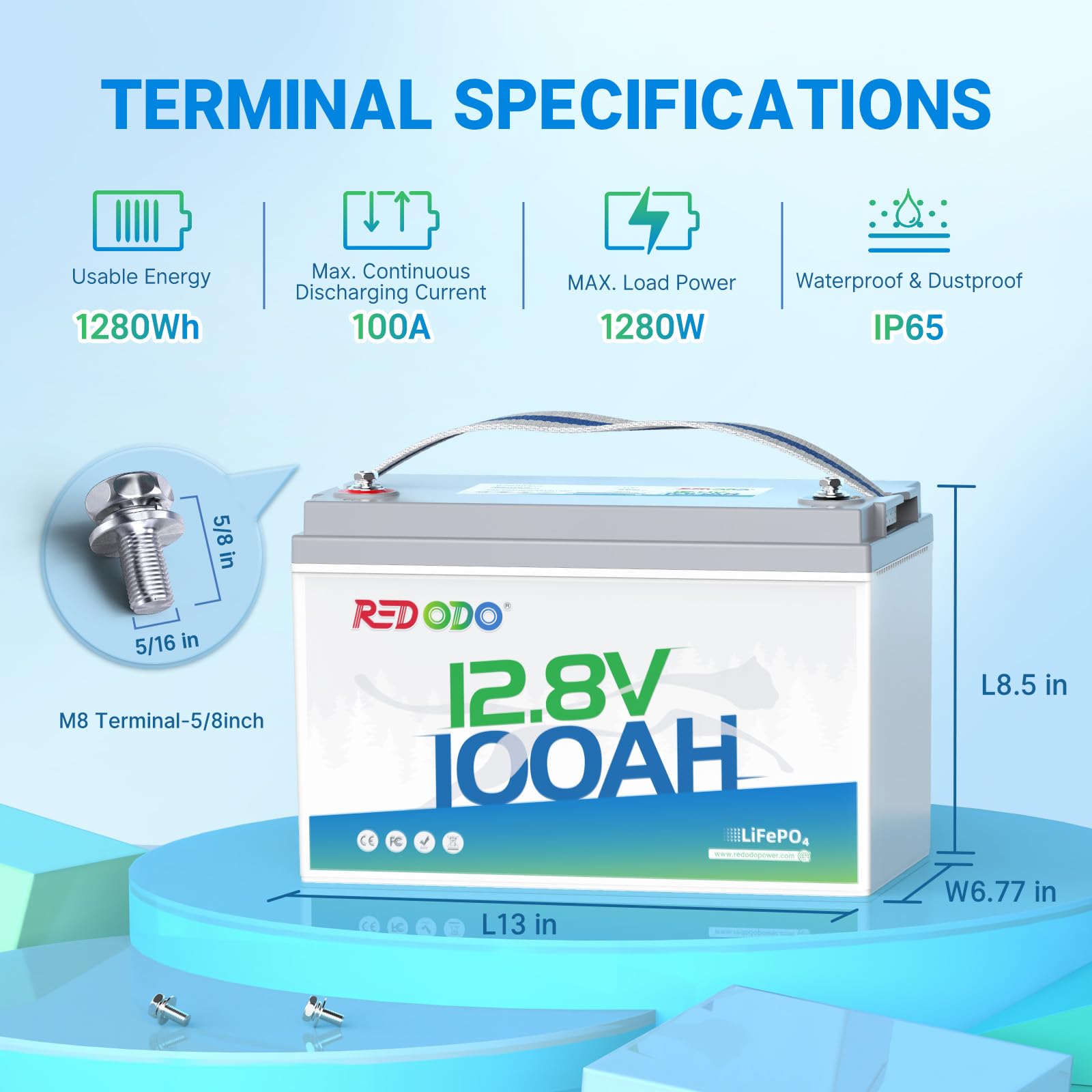 Redodo 12V 100Ah Lithium LiFePO4 Battery, Group 31 Battery Built in 100A BMS, Up to 15000 Cycles, 10 Years Lifetime, Perfect for RV, Off Grid, Solar, Marine, Trolling Motor