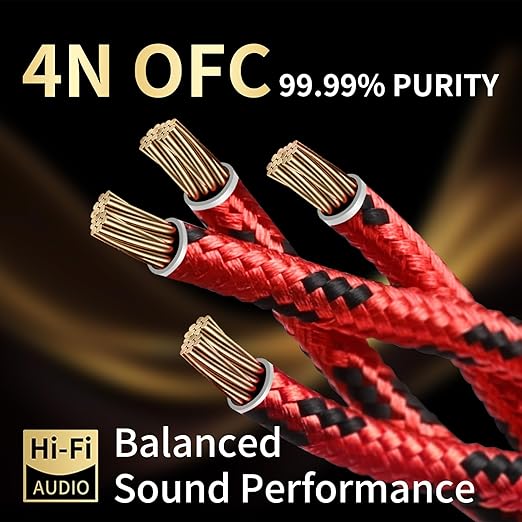 9 AWG Audiophile HiFi Speaker Audio Cable–4N OFC Core,24K Gold-Plated Banana Plugs with Nylon Braid,Compatible with Amplifier,Speakers,AV Receiver & Home Theater(8.20ft/2.5m) 2-Pack