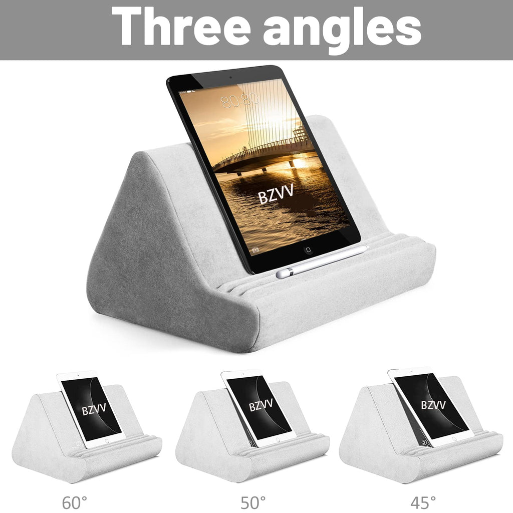BZVV Tablet Pillow Stand with Pocket,Adjustable 3 Viewing Angle,Lazy Holder for Bed Sofa,Compatible with iPads Tablets eReaders Smartphones Books Magazines