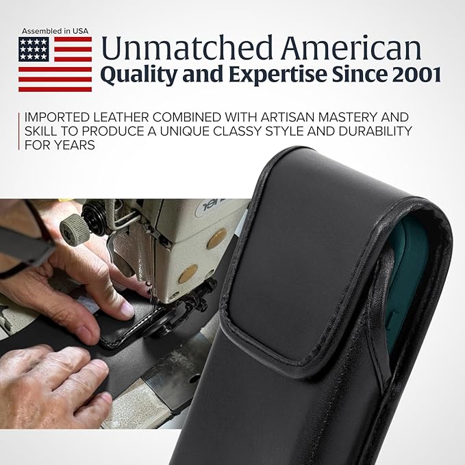 Turtleback Belt Clip for iPhone 16 Pro Max, 15 Pro Max, 14 Pro Max -Small- Fits w/Slim MagSafe Style Cases, Premium Black Leather, Vertical Belt Holder, Magnetic Closure HD Rotating Belt Clip