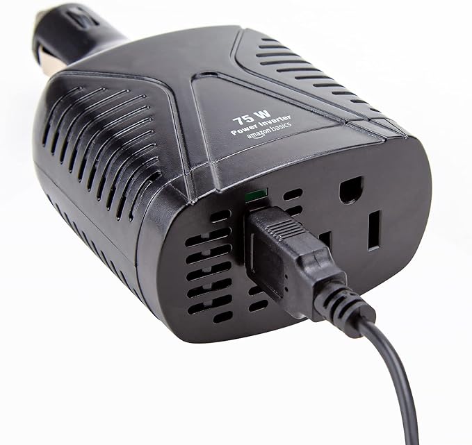Amazon Basics 75W Car Power Inverter 12V to 110V for Vehicles, Black, 5.07 x 2.65 x 1.6 inches