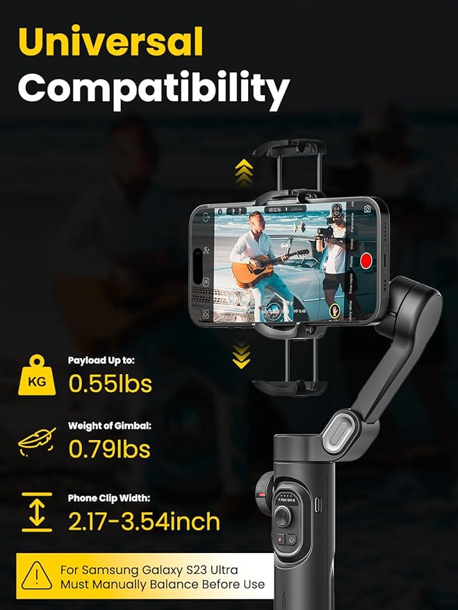 Smartphone Gimbal Stabilizer for iPhone 15 Pro Max Android Phone with Extension Rod 3-Axis Phone Gimbal Stabilizer with Follow Focus for Vlogging TikTok YouTube(Smart XE Combo1)