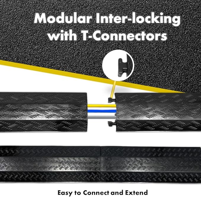 Kable Kontrol Drop Over Floor Cord Cover – 40” Inch Long 2 Channel Cable or Wire Protector – 5 Pcs Bulk Pack - Rubber Ramp for Indoor and Outdoor Use – Black