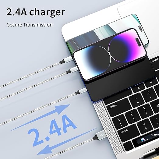 Multi Charging Cable, (2 Pack 4FT) Multi USB Charger Cable 3 in 1 Charging Nylon Braided Fast Charging Cord with Type-C, Micro USB, IP Port for Most Phones/iPhones/Tablets