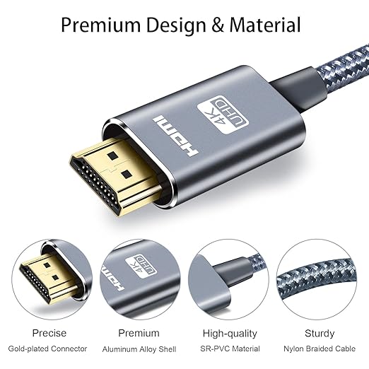LEADSTAR HDMI Cable 4K 2 ft / 0.6m, High Speed HDMI 2.0 Cord Braided | 4K@60Hz, Ultra HD, 2160p, ARC, HDR, 3D, HDCP 2.2 | for Xbox, PS5, TV, Laptop, Monitor