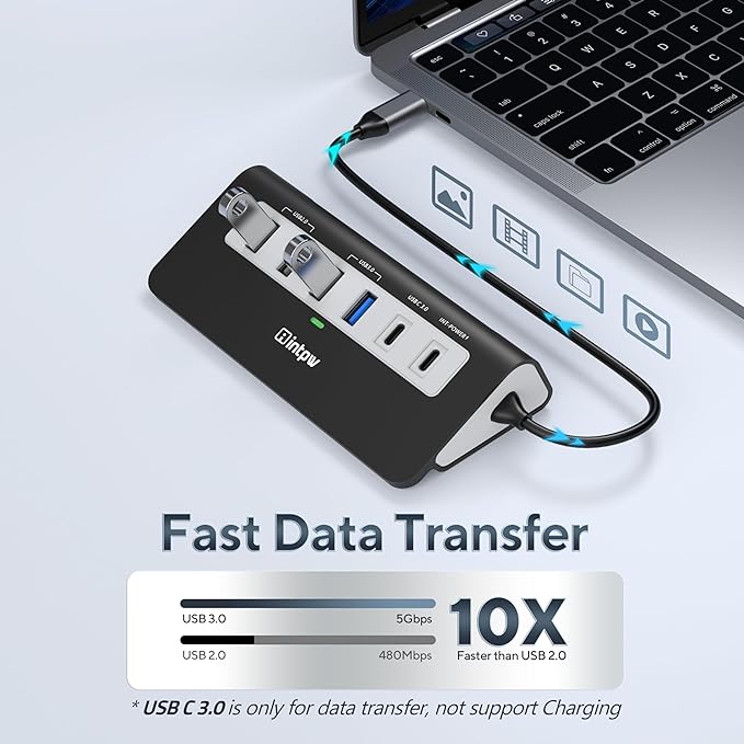 USB C Hub, INTPW 9-in-1 USB Multiport Adapter with 4K HDMI, PD 100W, USB-C and 2 USB A 3.0 5Gbps, 2 USB A 2.0, SD/TF Card Reader, Aluminum USB Hub for Laptop, iPhone 16/15 Series, MacBook, iPad
