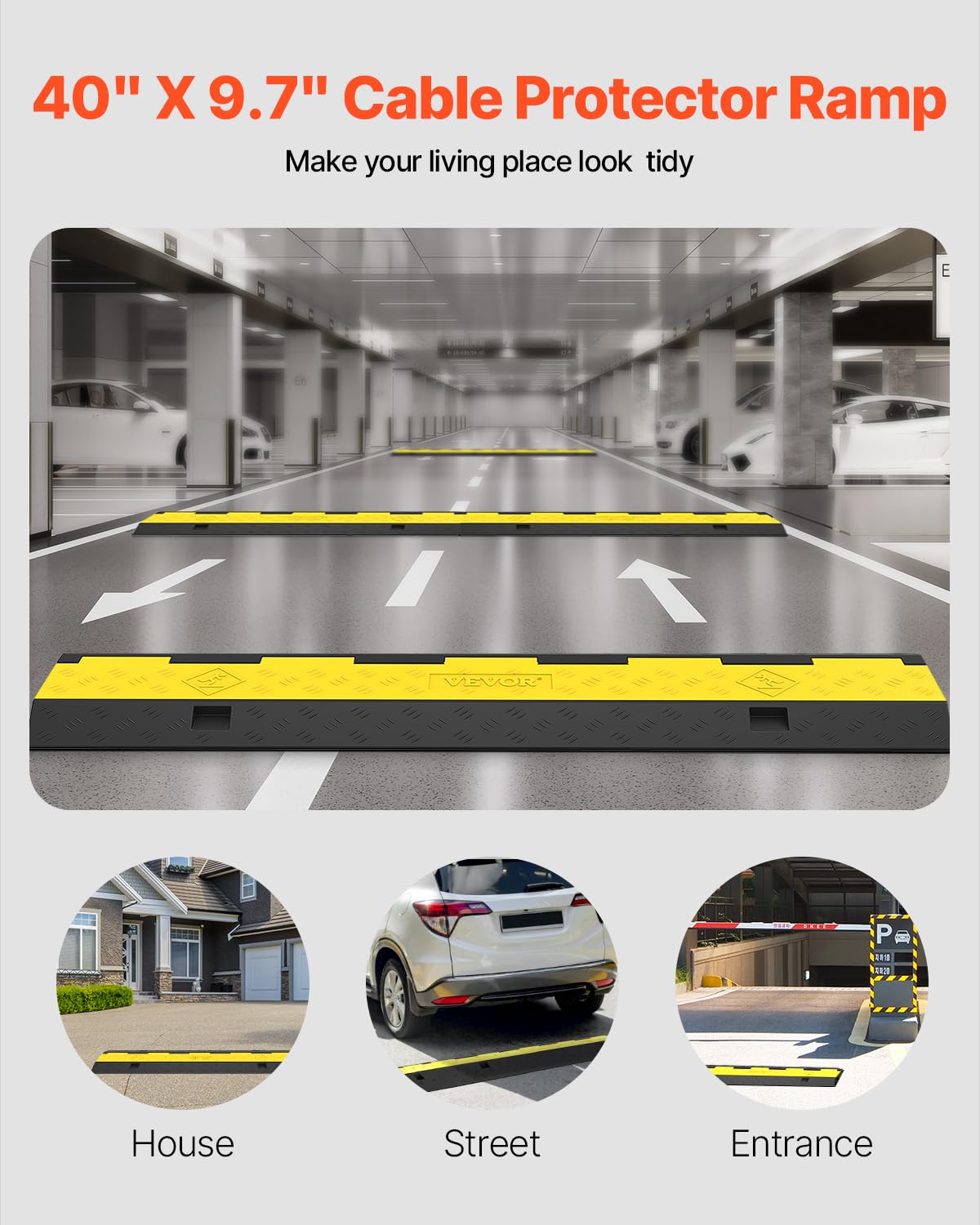 Happybuy 3 Pack of 2 Channel 11000lbs per Axle Capacity Protective Wire Cord Ramp Driveway Rubber Traffic Speed Bumps Cable Protector