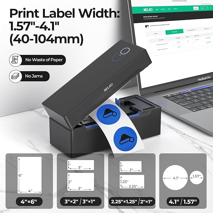 Nelko Bluetooth Thermal Shipping Label Printer, 4x6 Label Printer for Shipping