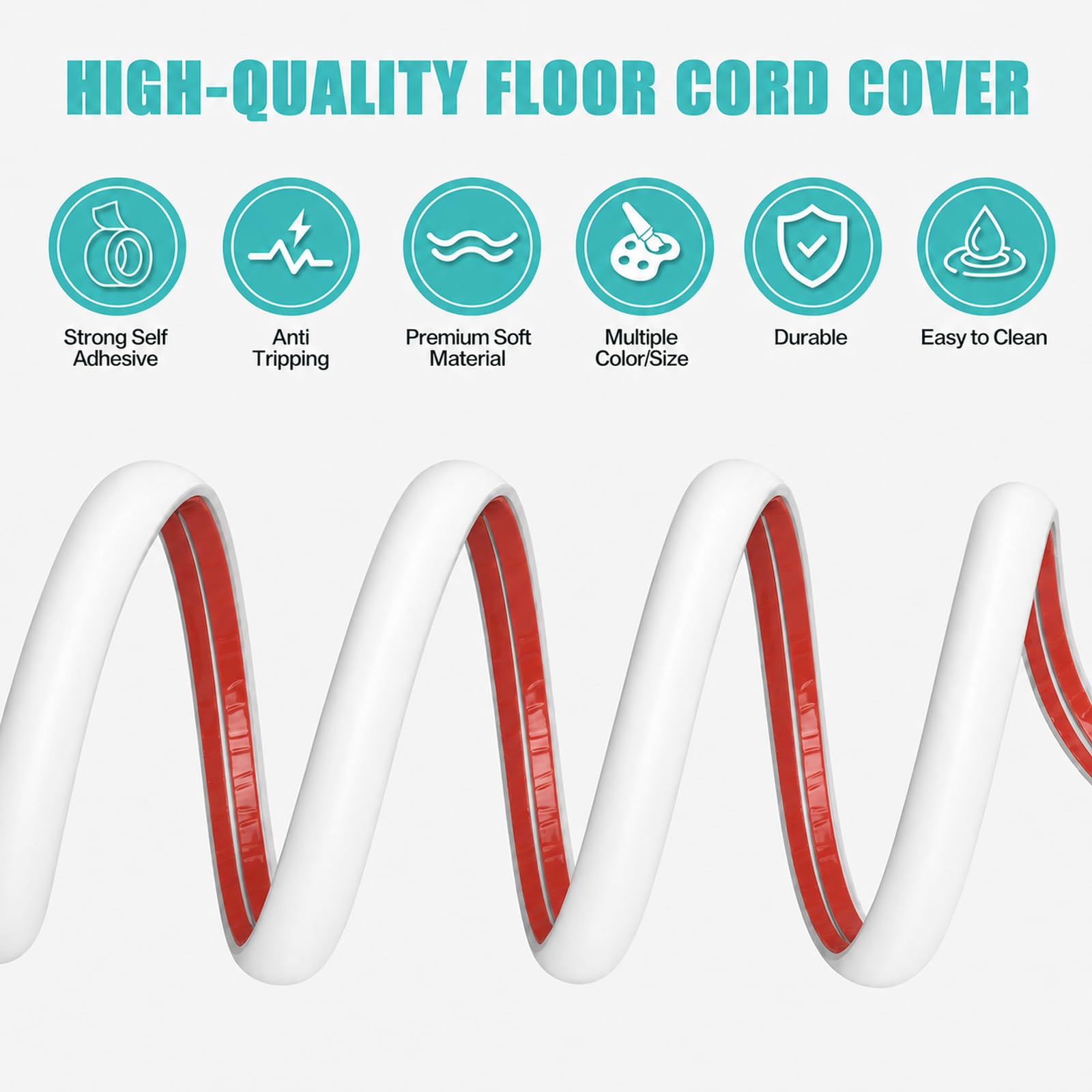 Floor Cord Cover Cavity 0.8"x0.37" Self Adhesive Cord Hider, 3.3FT Low Profile Cable Management, Extension Strip Protector for Wires, Prevent Cable Trips for Offices, Gyms, Exhibitions (White)