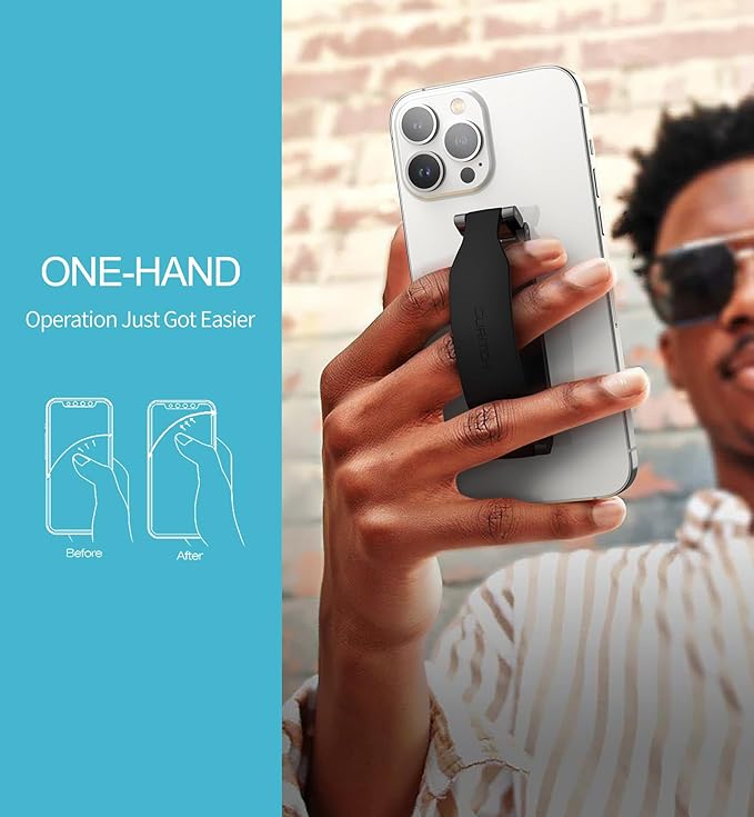 SURITCH Phone Grip Strap Finger Loop Holder for Back of Phone, 2-in-1 Soft Silicone Gripper Kickstand for iPhone Samsung and Most Cell Phone Cases, 3.94" Black