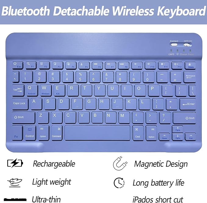 Keyboard Case for iPad 11th 10th Generation - iPad 10th Generation Case with Detachable Wireless Keyboard - Smart Folio Cover with Pencil Holder for 11-inch A16 2025 10.9-inch 2022, Purple