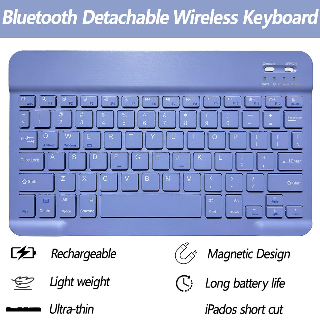 BSBLESS Keyboard Case for iPad 11th 10th Generation - iPad 10th Generation Case with Detachable Wireless Keyboard - Smart Folio Cover with Pencil Holder for 11-inch A16 2025 10.9-inch 2022, Purple