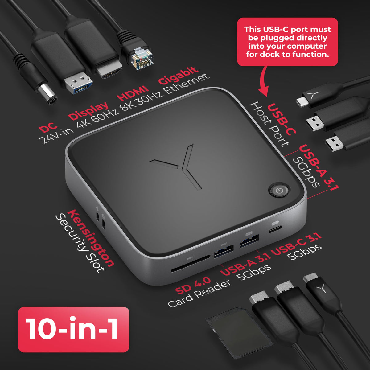 Brydge Stone CORE Powered Charging 10-Port 100W Docking Station
