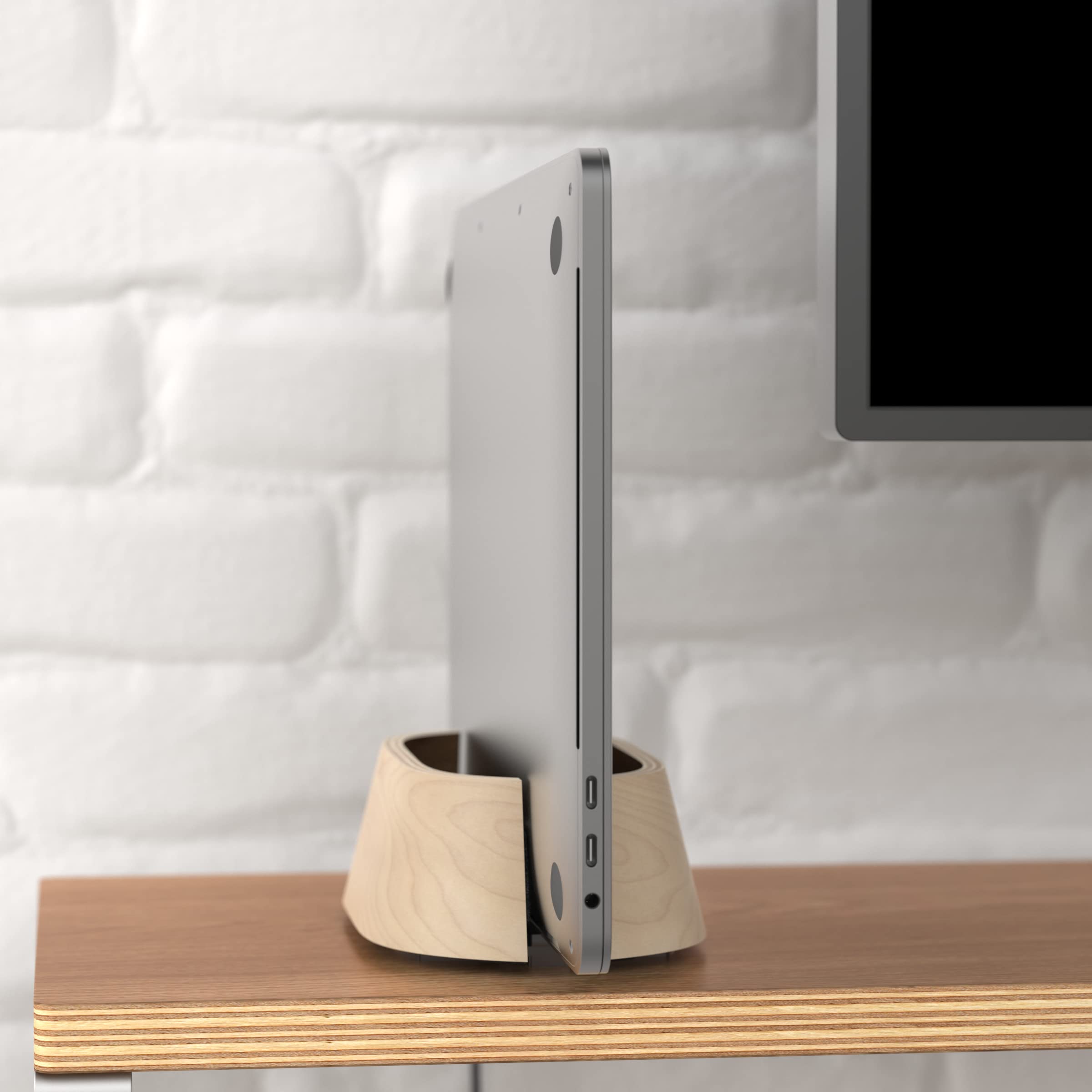 HumanCentric Vertical Laptop Stand in Maple Wood, Upright Adjustable Holder and Dock, Laptop Vertical Stand Fits MacBook Pro and Other Laptops.5" to 1.5", Clamshell Compatible