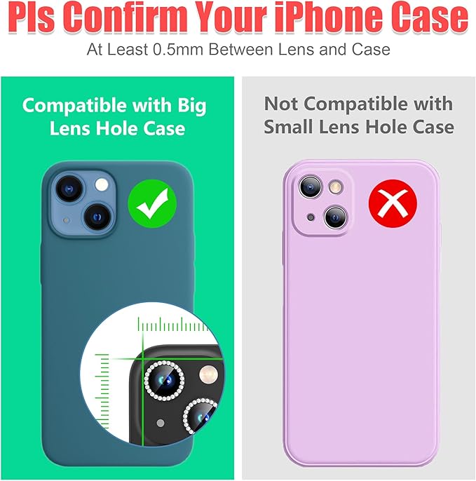AGVEE 3+3 6 Pack for iPhone 15 6.1" / 15 Plus 6.7" Camera Lens Protector, Bling Diamond & Bling Glitter Metal Ring 9H Tempered HD Glass Camera Cover Film, Bling-Black