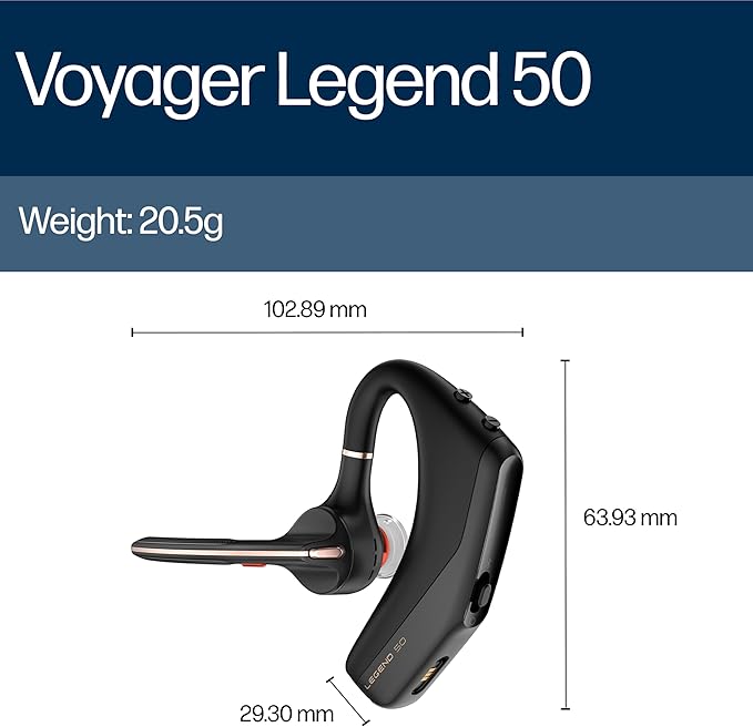 POLY Voyager Legend 50 UC Bluetooth Headset with Charging Case - 4 Noise-Canceling Mics, AI NoiseBlockAI & WindSmart Tech - Bluetooth Headphones with Mic, Smart Call Controls, All-Day Comfort