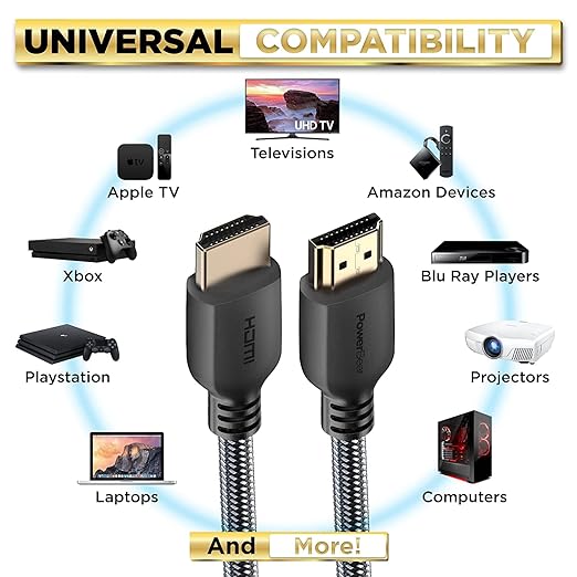 PowerBear 4K HDMI Cable 6 ft | High Speed, Braided Nylon & Gold Connectors, 4K @ 60Hz, Ultra HD, 2K, 1080P, ARC & CL3 Rated | for Laptop, Monitor, PS5, PS4, Xbox One, Fire TV, Apple TV & More