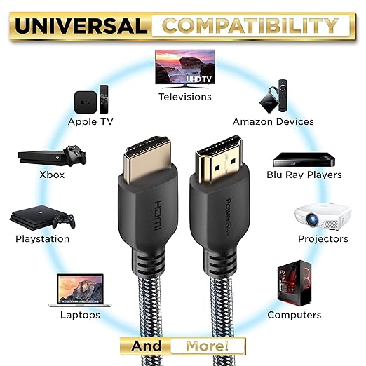 PowerBear 4K HDMI Cable 3 ft | High Speed Hdmi Cables, Braided Nylon & Gold Connectors, 4K @ 60Hz, Ultra HD, 2K, 1080P, ARC & CL3 Rated | for Laptop, Monitor, PS5, PS4, Xbox One, Fire TV, & More