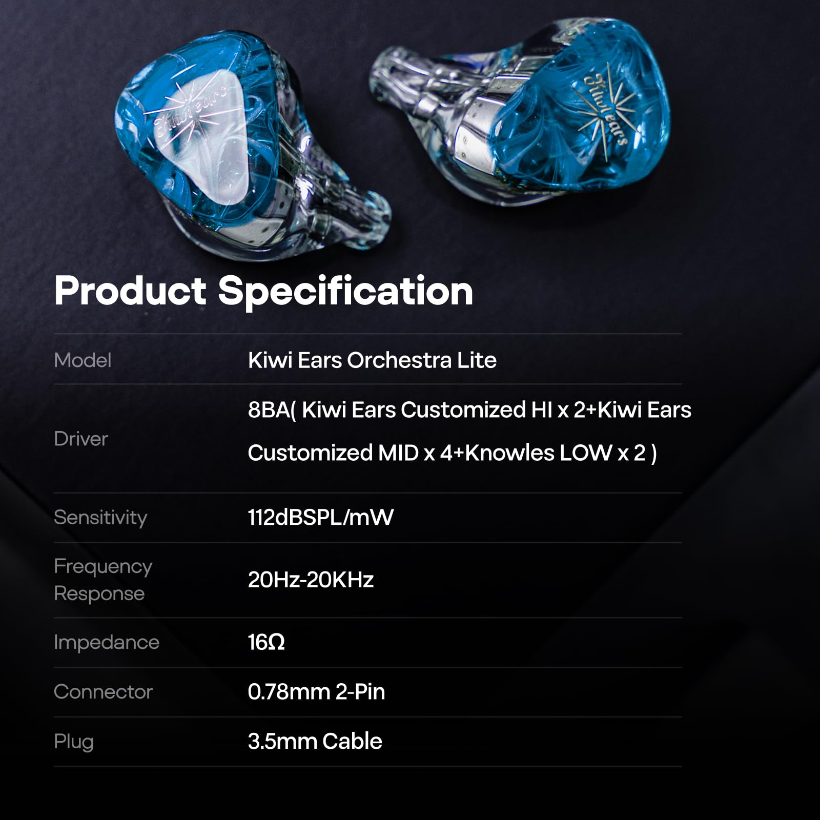 HIFIXAUDIO Kiwi Ears Orchestra Lite in Ear Monitor, Custom 8BA HiFi Earphone, Studio Monitor Headphone, Wired Earbuds with Detachable OFC Cable, Handcrafts Faceplate for Audiophile Musician (Blue)