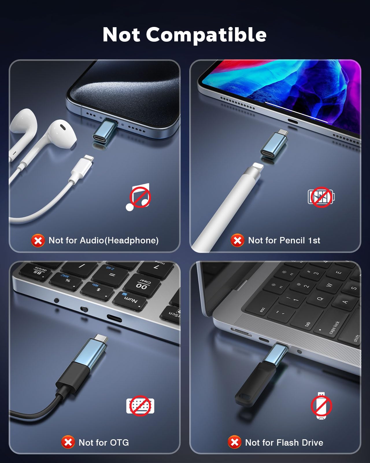 MoKo Lightning to USB-C Adapter for iPhone 17 16 15, Charge Only, 4 PCS