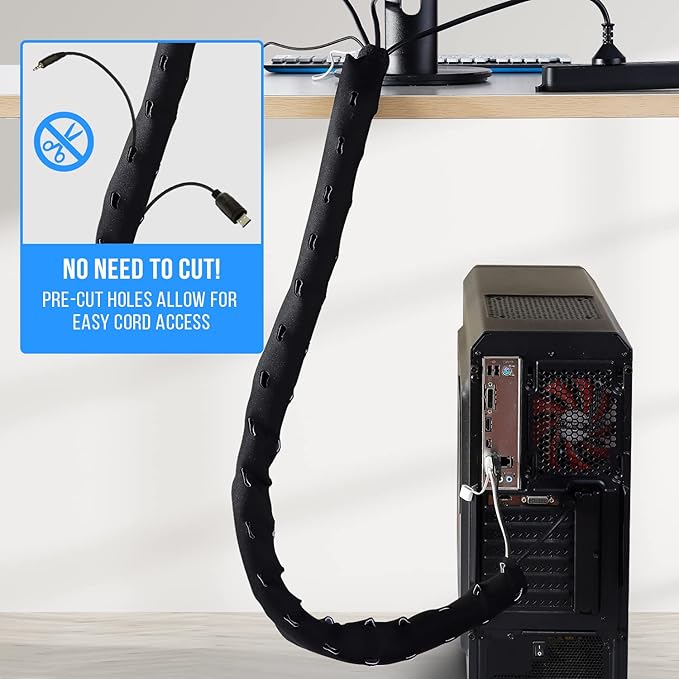 Large Cable Management Box, Cord Organizer to Hide Power Strip, Extension Cord, Surge Protector | Cord Hider Safe Box for Desk Organizers, Gaming PC, Computer, TV | White, Black Edition by Tokye®