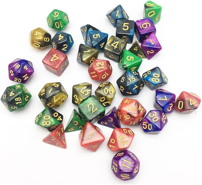 SmartDealsPro 5 x 7-Die Double-Colors Polyhedral Dice Sets with Pouches for D&D DND RPG MTG Dungeon and Dragons Table Board Roll Playing Games D4 D6 D8 D10 D% D12 D20