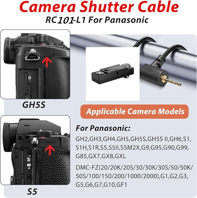 for GH Cameras Shutter Wire Remote Control RC101-L1 T0 GH5S S5 S5M2X S5II GH4 GH6 G9 G85 Remote 1/4 Screw Fixing Small Release Button Handle