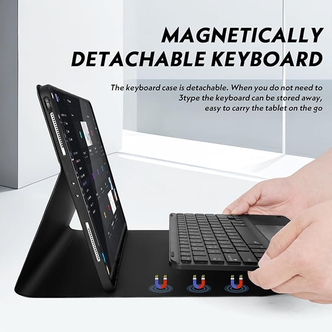 Keyboard Case for iPad Pro 12.9 Inch 2017/2015 (1st & 2nd Generation), 7 Color Backlit, Multi-Touch Trackpad, Detachable Wireless with Pencil Holder Stand Folio Keyboard Cover, Black