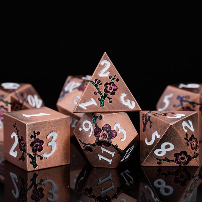 Purple & Red DND Metal Dice, 7PCS Aluminum Dice Set with Gift Case for Dungeons and Dragons, RPG, MTG, Pathfinder