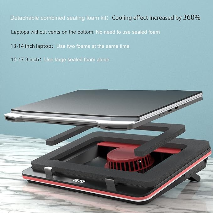 GT500 Powerful Turbo-Fan (4200 RPM) Laptop Cooling Pad with Infinitely Variable Speed,Seal Foam for Rapid Cooling Gaming Laptop,Dust Filter for Protect Laptop,13-17.3inch Laptop Cooler