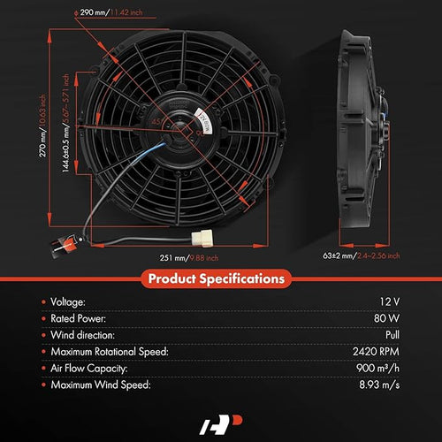 A-Premium 10'' 10 inch Slim Universal Electric Cooling Fan Assembly