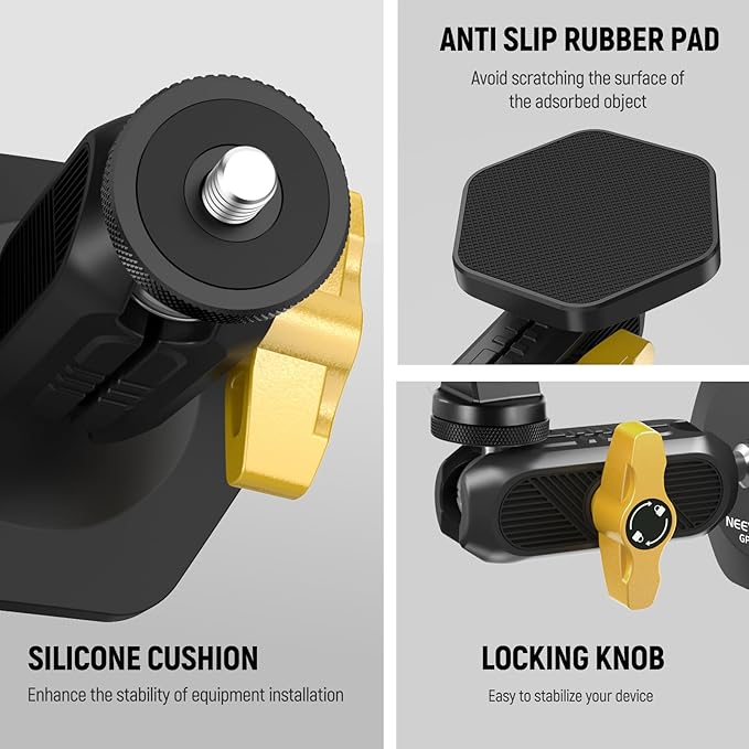 Neewer Magnetic Action Camera Car Mount Kit with Magic Arm Stand & Phone Holder Attachment Compatible with GoPro Hero 13 12 11 10 Go Pro Max DJI Action Insta360 iPhone 16 Pro Max S24 Ultra, GP-40
