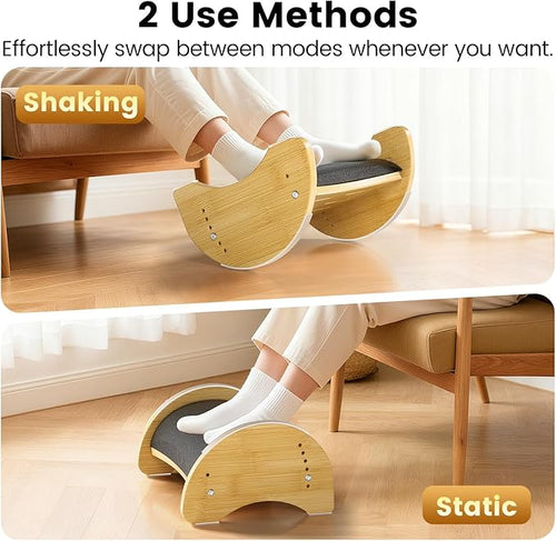 Bamboo Under Desk Footrest with Cushion - 6-Level Adjustable Ergonomic Wooden Foot Rest for Office & Home - Reversible Rocking Footstool for Short Legs, Back & Lumbar Pain Relief - Non-Slip