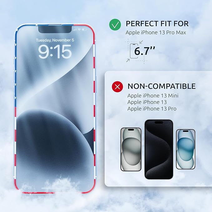 Screen Protector for 14Plus/13 Pro Max - Full Coverage Tempered Glass Screen Protector for 13 Pro Max and 14 Plus - 2 Pack (USA Flag and Classic Black) 9H Hardness, Oleophobic, Easy Install