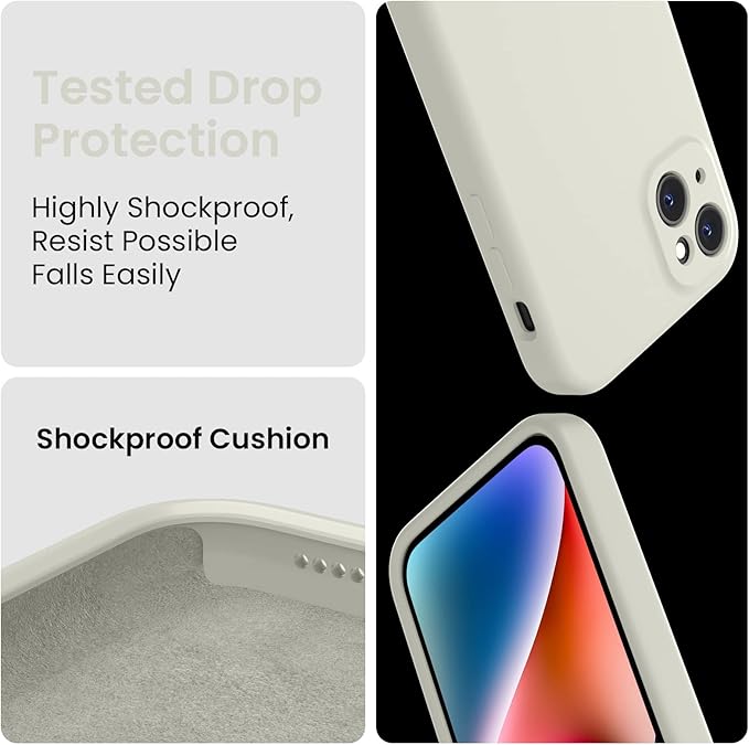 FireNova Designed for iPhone 13 Case, Silicone Upgraded [Camera Protection] Phone Case with [2 Screen Protectors], Soft Anti-Scratch Microfiber Lining Inside, 6.1 inch, Stone