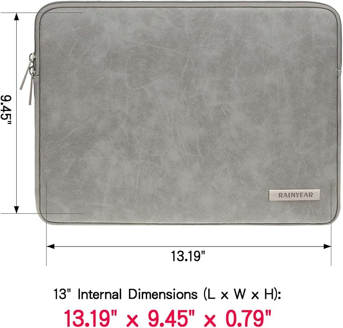 RAINYEAR 13 Inch Laptop Sleeve PU Suede Leather Case Protective Cover Water Resistant Carrying Bag Compatible with 13.3 Notebook Computer Chromebook,14" MacBook M1 M2 M3 M4,13.5 Surface Laptop(Gray)