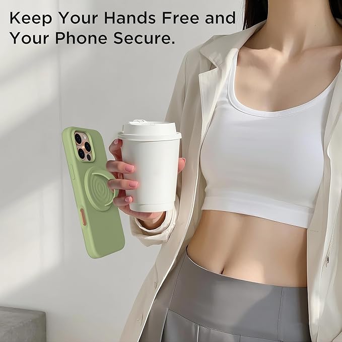 Magnetic Phone Ring Grip Holder, Silicone Finger Loop Grip, Compatible with MasSafe, Back of Phone for iPhone Pro Max/Plus/16/15/15/14/13/12 Series, Tea Green