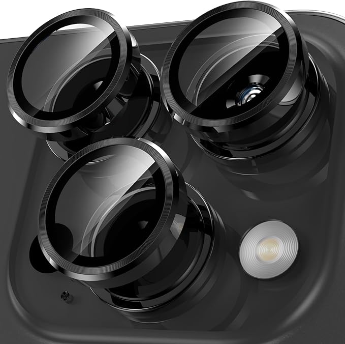 YWXTW Camera Lens Protector for iPhone 15 Pro/iPhone 15 Pro Max, [1 Step Installation Tray] Tempered Glass Screen Protector Metal Individual Camera Cover Accessories Case Friendly (Black Titanium)