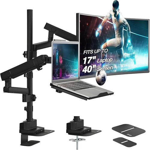 AVLT Laptop & 40 Inch Monitor Arm Pole Top Mount with USB-C&A Ports - Gray