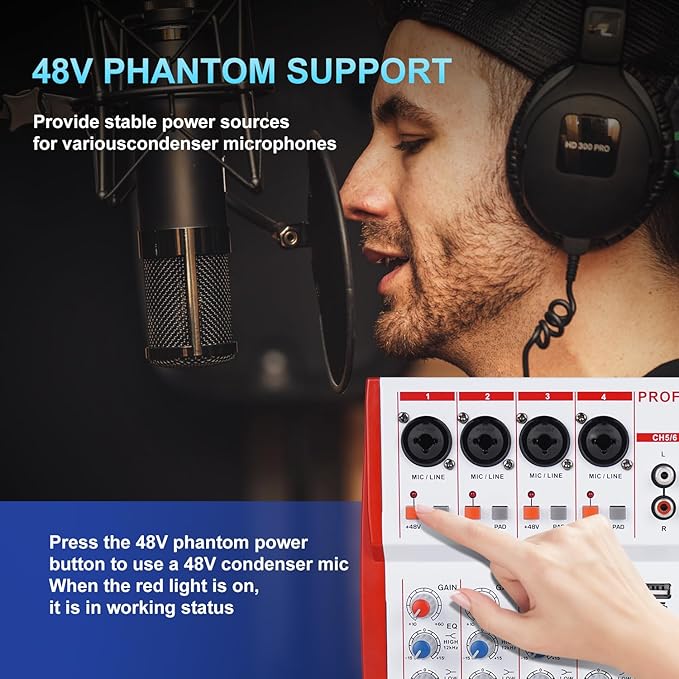 MW-6 6 Channel Professional DJ Audio Mixer, Portable Controller Mixer with DSP 99 Preset Effects for Live Streaming, Podcasting, Family Party (mw-6 white)