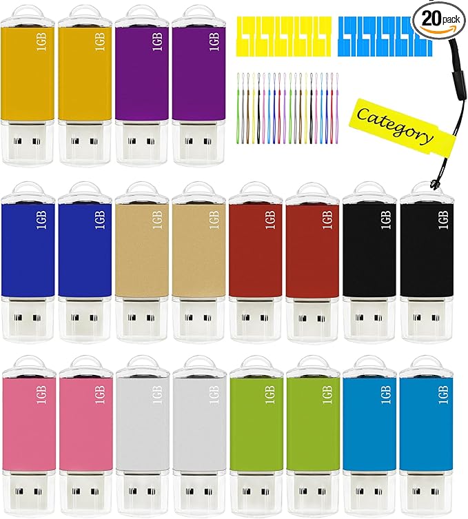 1GB USB Flash Drive 20 Pack Nicepicten Bulk USB 2.0 Thumb Drives 20Pack Metal Jump Zip Drive Memory Stick Pendrive Memoria USB 1 GB with 20PCS Lanyard Label - Mixcolor 20 X 1GB Flash Drives Bulk