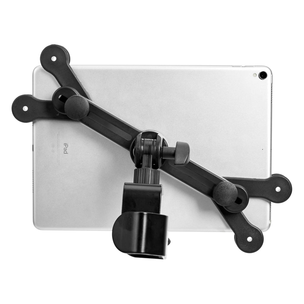 Amazon Basics Adjustable Tablet Holder for Music Stand, Secure Portable iPad Holder with 360 Degree Swivel, Fits 7-11" Screens, Black