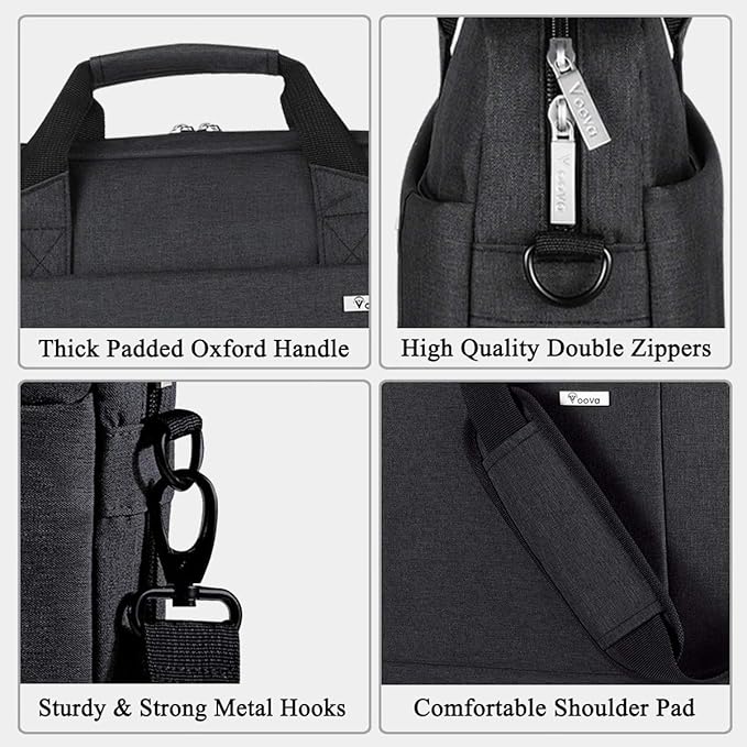 Voova Laptop Bag Case 17 17.3 Inch Computer Sleeve Messenger Bag with Shoulder Strap Expandable Waterproof Large Capacity Business Briefcase for Work Travel Fit 17-18” Laptop, Men Women, Black