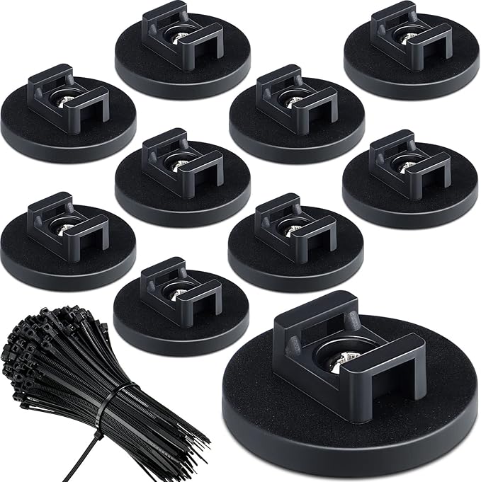 Yookeer 60 Pieces Magnetic Zip Tie Mount Multipurpose Cable Holder Magnets Magnetic Wire Management Bases with Heavy Duty Zip, Mount Nylon Cable Ties in Total (43 mm)