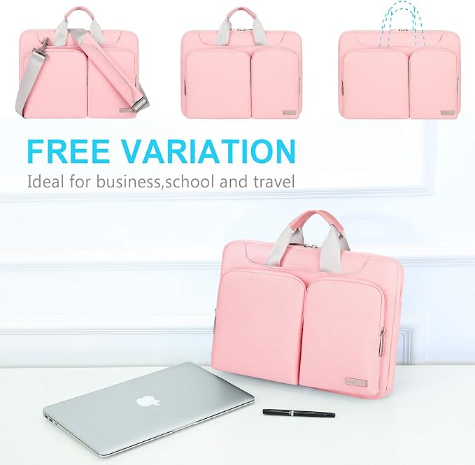 Lacdo 360° Protective Laptop Shoulder Bag, 14 inch Computer Bag for 14 inch New MacBook Pro M4/M3/M2/M1 Chips Pro Max A3112 A3401 A3185 A2918 A2992 A2779 A2442 2024-2021 Computer Messenger Bag, Pink