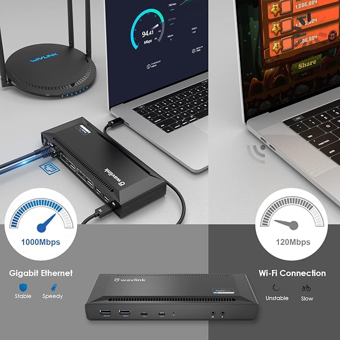 WAVLINK DisplayLink Laptop Docking Station Dual 4K@60Hz(2 HDMI+2DP), 100W PD Charging Compatible with Thunderbolt 4/3, USB-C/A - M1 M2 M3 M4 Mac, Windows, Chrome, 6 USB Ports, LAN - Driver Required
