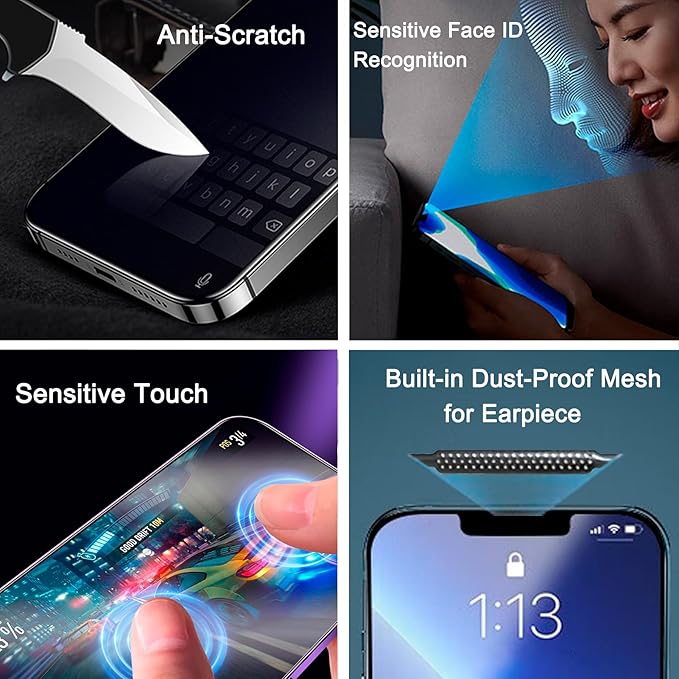2 Pack Matte Privacy Screen Protector for iPhone 13/13 Pro/14 6.1", [Auto-Dust Removal and Auto-Alignment] Anti-Spy Anti-Glare Anti-Fingerprint Tempered Glass Film, Smooth & Sensitive Touch