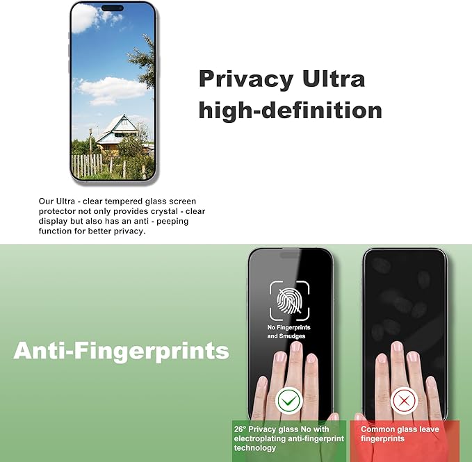 2 Pack Privacy Screen Protector for iPhone 15 Pro 6.1-Inch Auto Dust Removal, No Bubbles,Anti-Spy Tempered Glass Film, Easy Installation